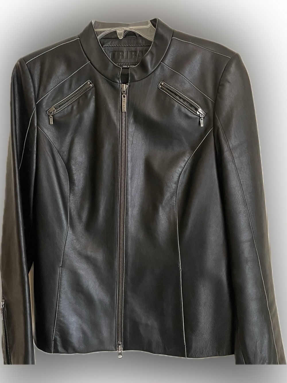 Tribal Black Leather Zip-Front Women's Moto Jacket